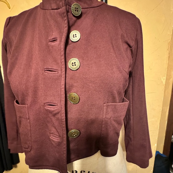 Anthropologie M Cartonnier Blazer Burgundy Large Button - Picture 3 of 8